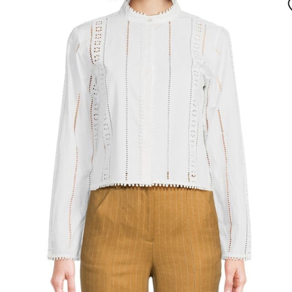 Unbranded Tops - White Eyelet Long Sleeve Top button down blouse